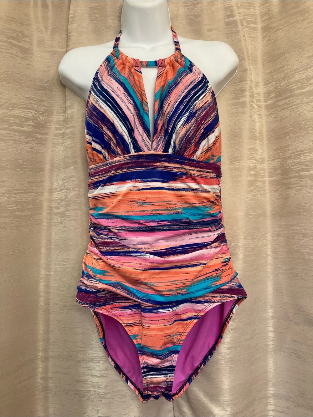 Liz Claiborne Striped Halter One-Piece Swimsuit - Multi-colored size 14